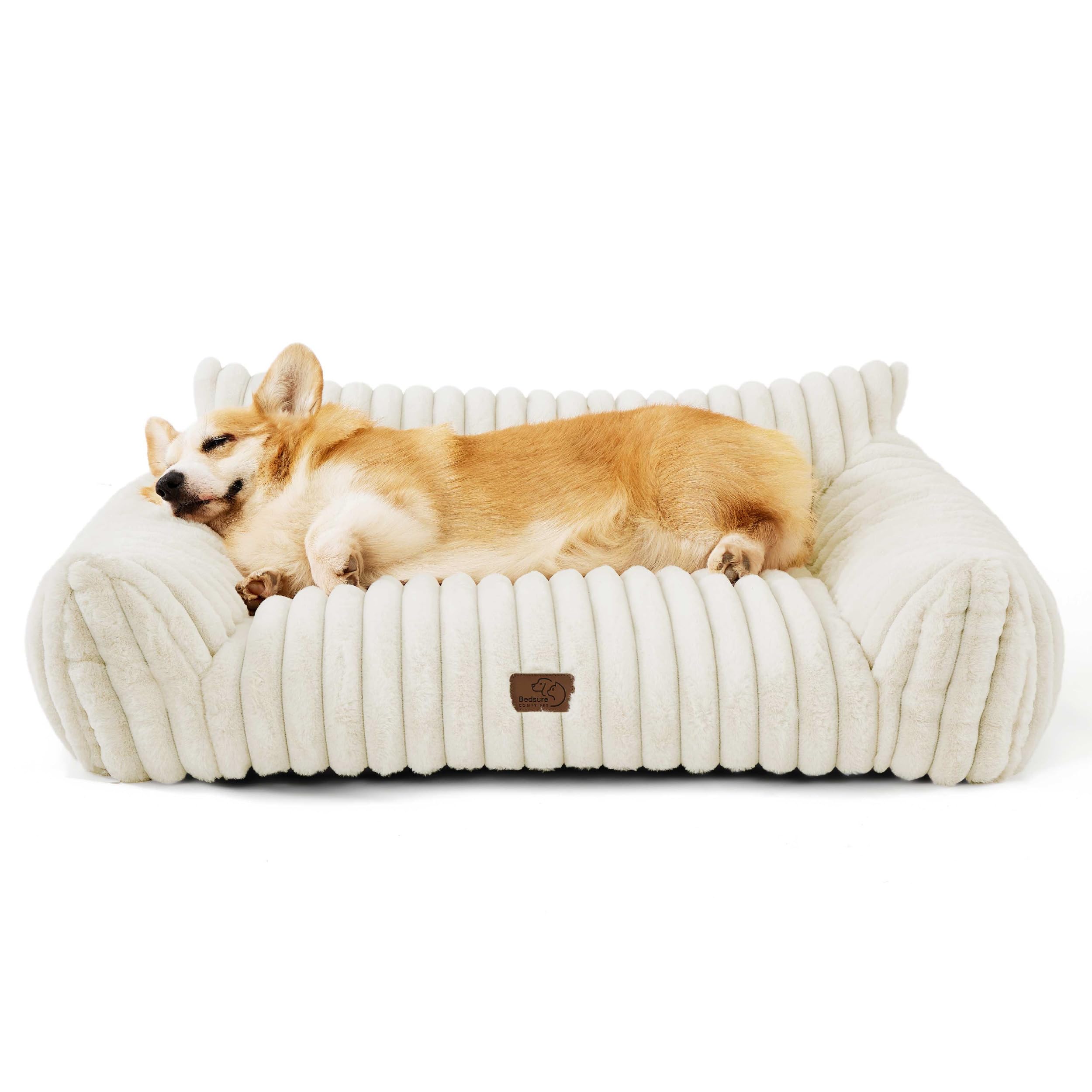 Bedsure Cute Pet Couch - Fluffy Cat Sofa with Premium Soft Corduroy Fleece, Fuzzy Pet Couch Bed with Removable Washable Cover, Supportive Cat Chair
