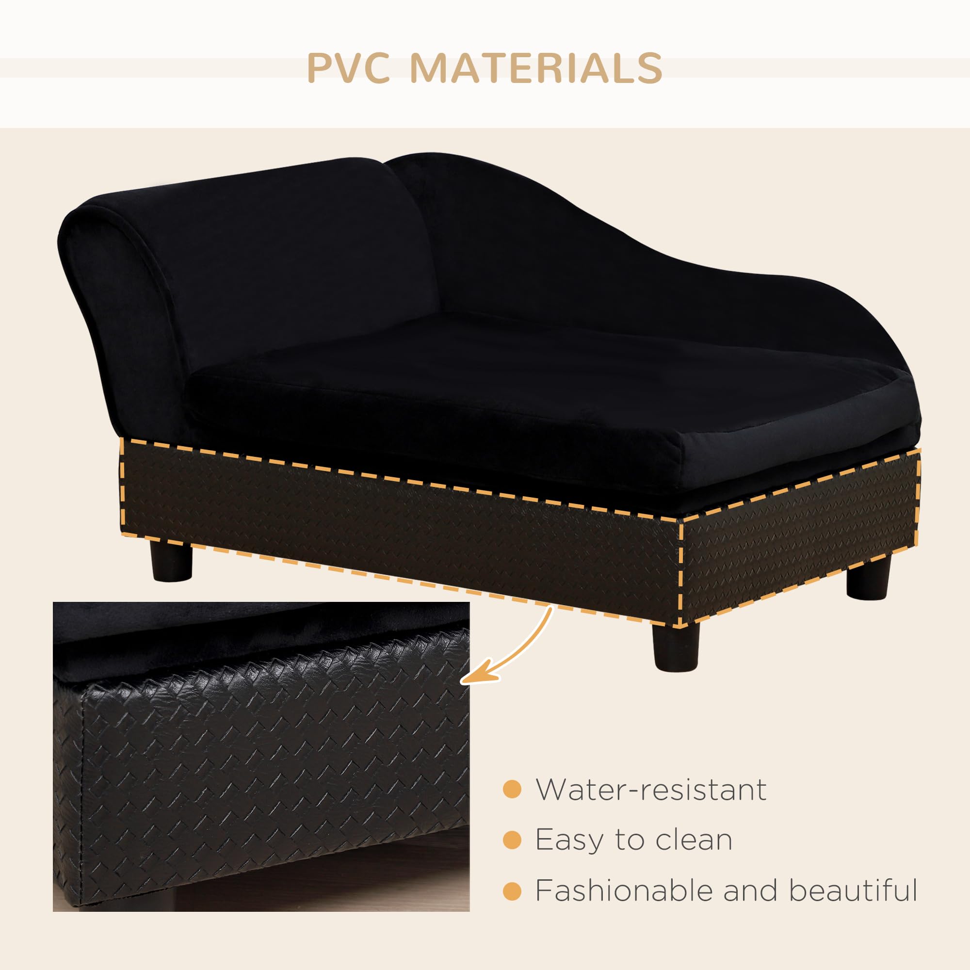 PawHut Luxury Fancy Dog Couch with Hidden Storage, Small Dog Sofa Bed with 2" Soft Foam, Modern Pet Furniture for Puppies & Little Breeds