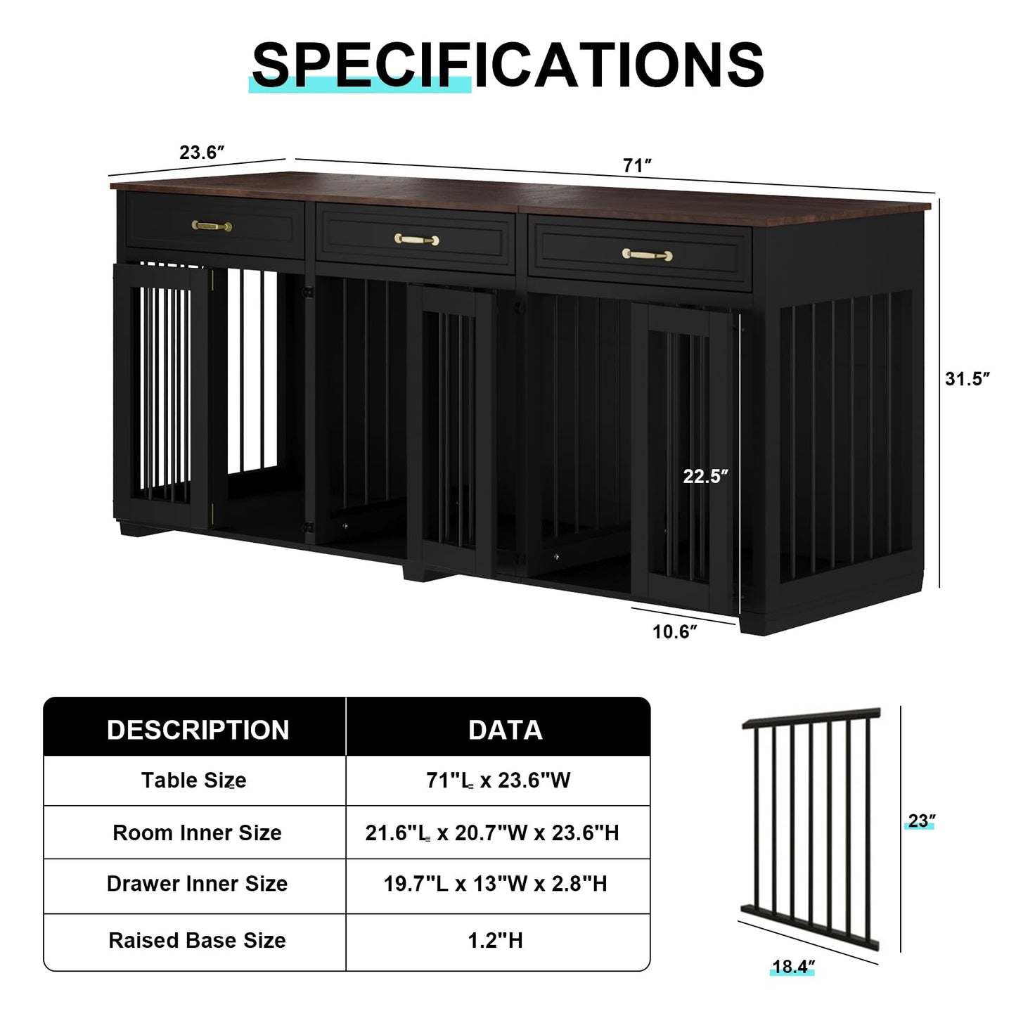 Indoor Dog Crate Furniture Wooden Kennel Dividers Drawers