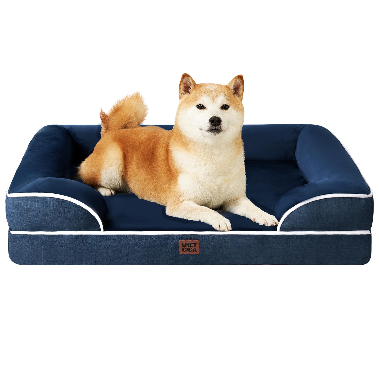 EHEYCIGA Orthopedic Dog Beds for Medium Large Extra Large Dogs, Waterproof Memory Foam XL Dog Bed with Sides, Egg-Crate Foam Couch Bed with Washable Removable Cover