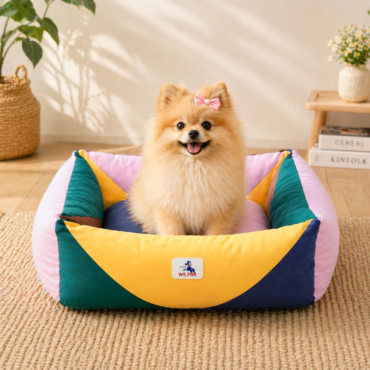 Welfibr Cotton Canvas Dog Bed, Cute Dog Beds, Puppy Bed with Washable Removable Cover, Durable 290 GSM Cotton Anti-Chewing Pet Bed with Anti-Slip Bottom