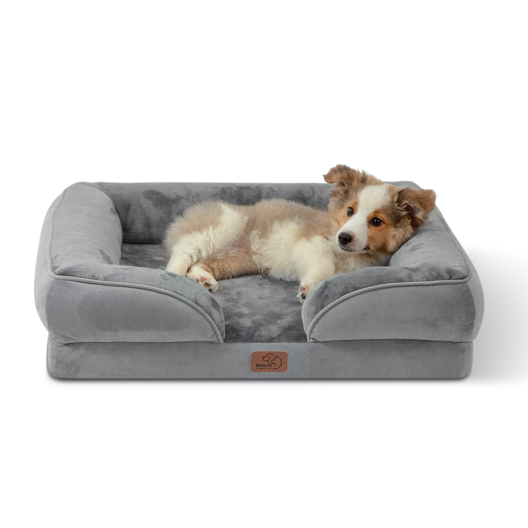 Bedsure Orthopedic Dog Bed - Washable Bolster Dog Cat Sofa Beds, Supportive Foam Pet Couch Bed with Removable Washable Cover, Waterproof Lining and Nonskid Bottom
