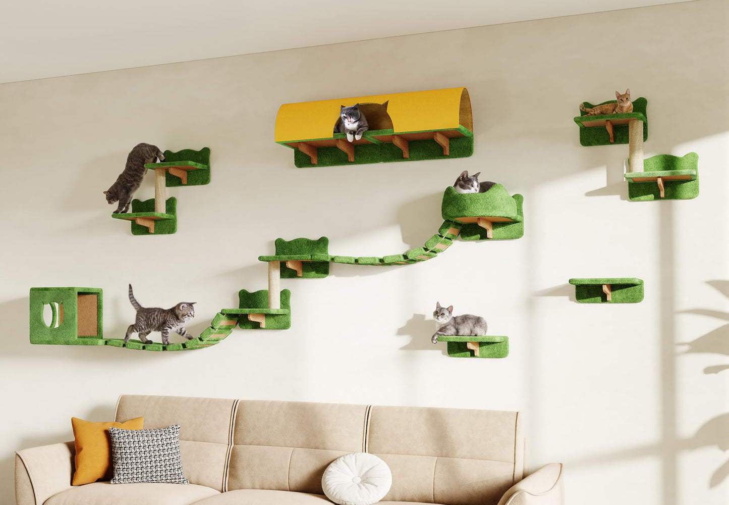 Wall Mounted Cat Shelves Furniture Set Plush Climbing Perches