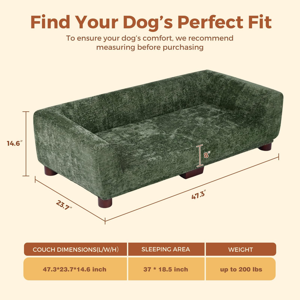 Oakvera Dog Couch Sofa for Large & Extra Large Dogs, Elevated Pet Bed with Legs, Button Tufted Chenille Dog Couch with Backrest and Armrests, Modern Indoor Dog Furniture
