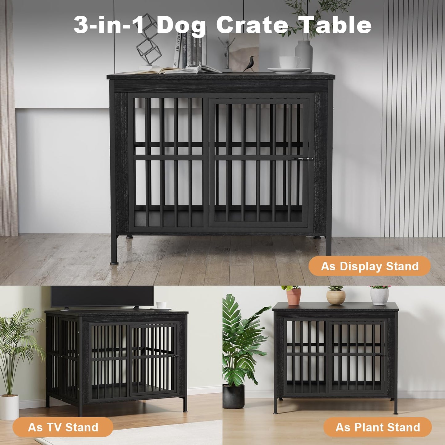 Double Dog Crate Furniture Large Wooden Kennel TV Stand Storage