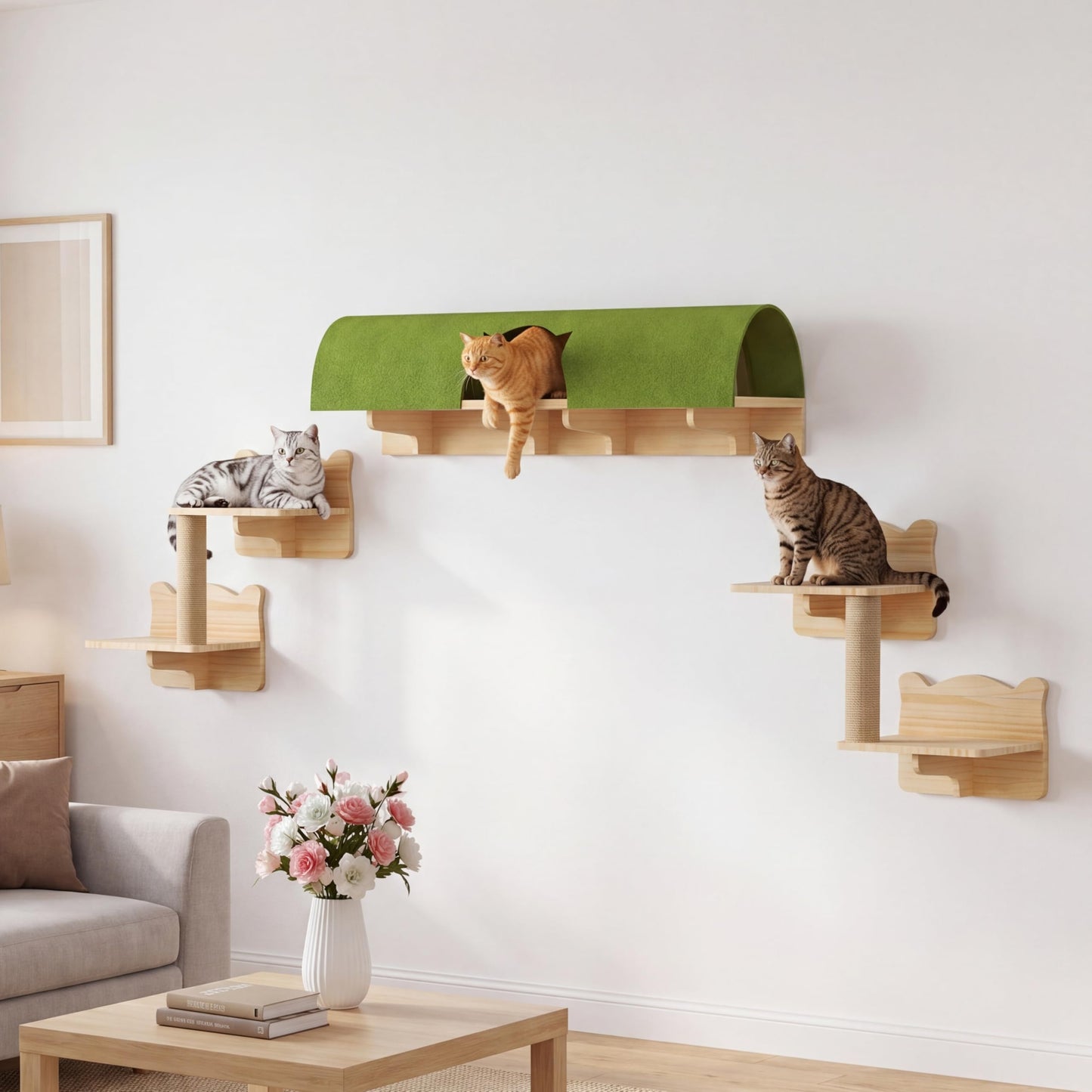 Wall Mounted Cat Shelves Furniture Set Plush Climbing Perches