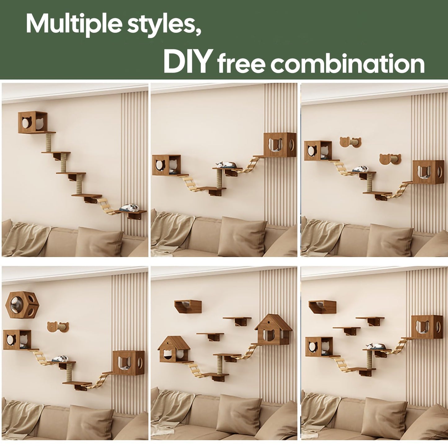 Large Cat Wall Shelves Climbing Set House Ladder Scratcher Wood