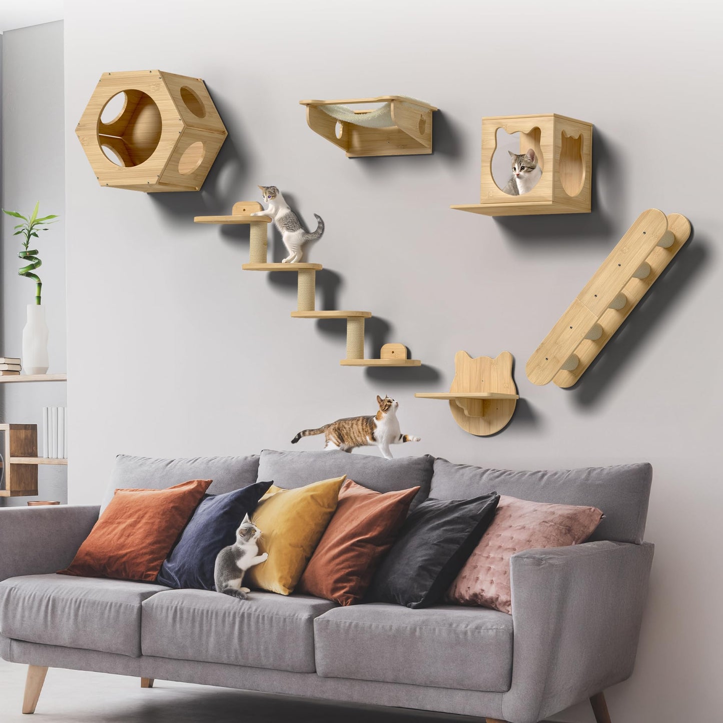 Wall Mounted Cat Furniture Climbing Shelves Hammock Bridge Bed