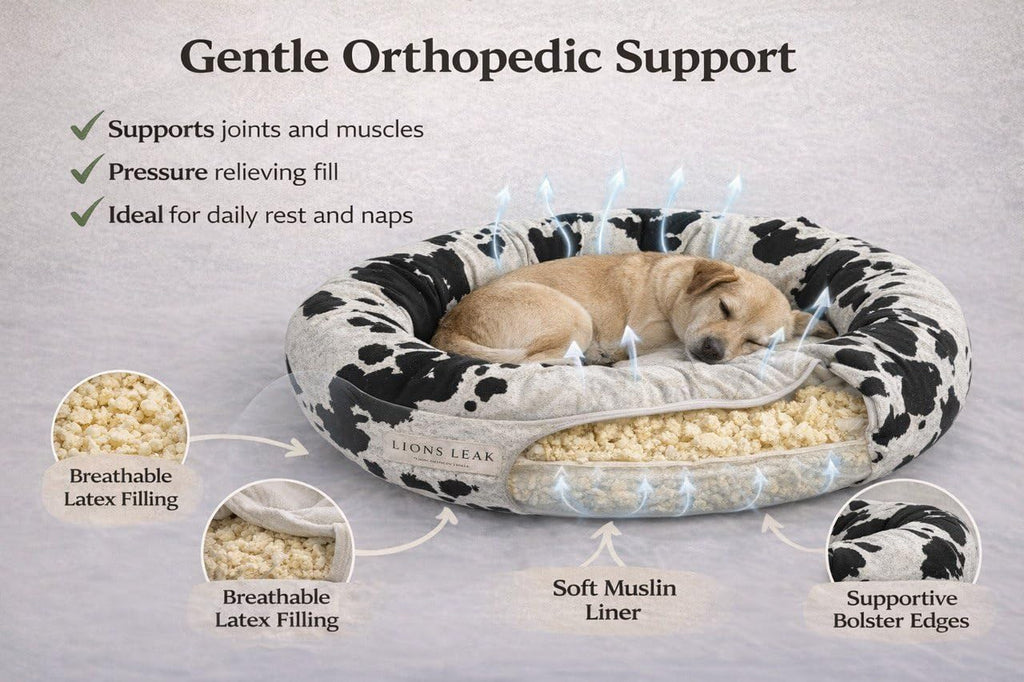 LIONS LEAK Round Dog Bed – Natural Canvas, Removable Washable Cover, Raw Cotton or Latex Fill, Hypoallergenic Non-Toxic, Made in USA