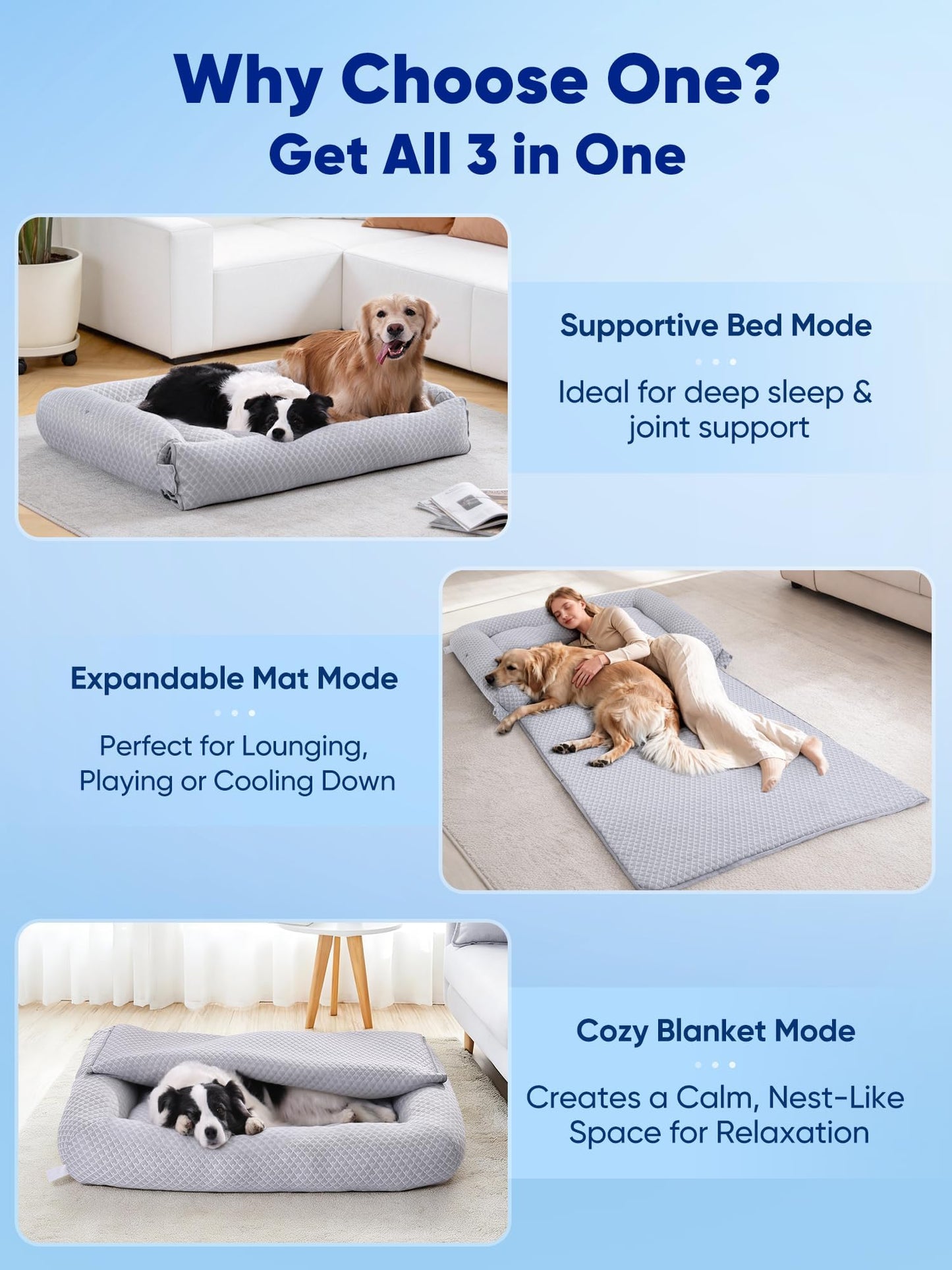 Cooling Orthopedic Dog Bed 3-in-1 Adjustable Mat