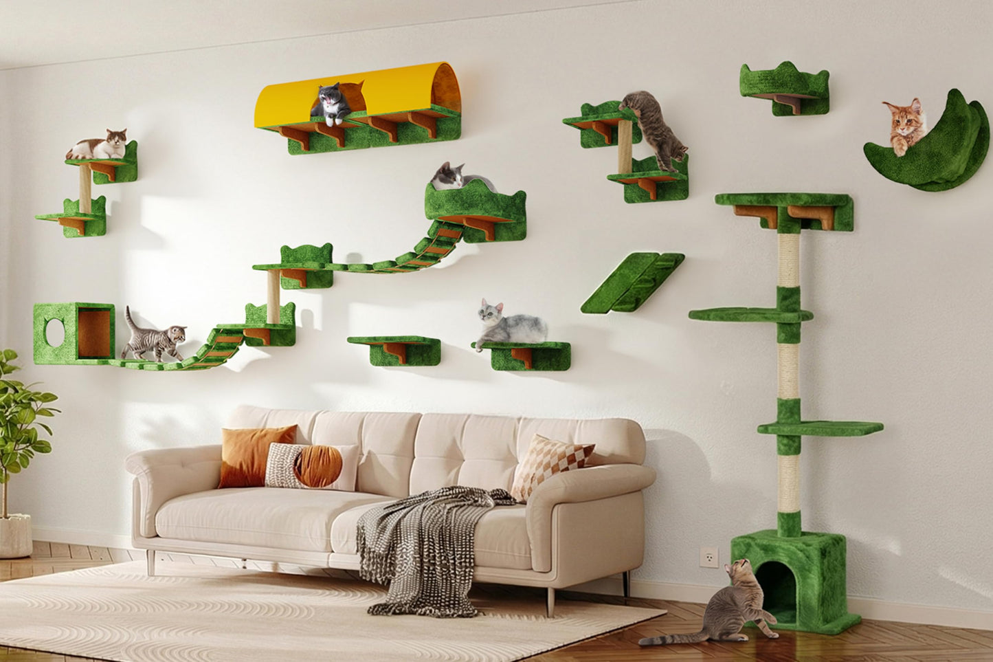 Wall Mounted Cat Shelves Furniture Set Plush Climbing Perches