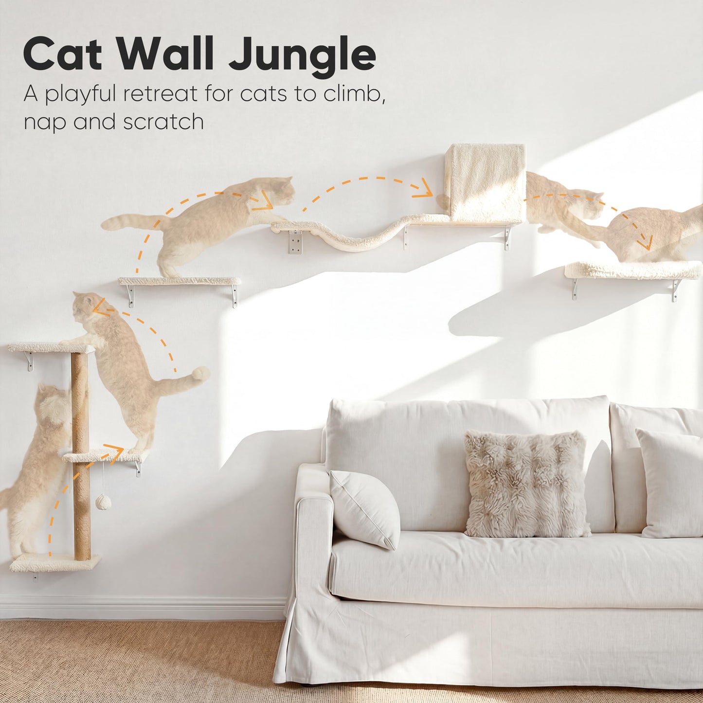 Wall Mounted Cat Shelves Climbing Set Scratcher Wood