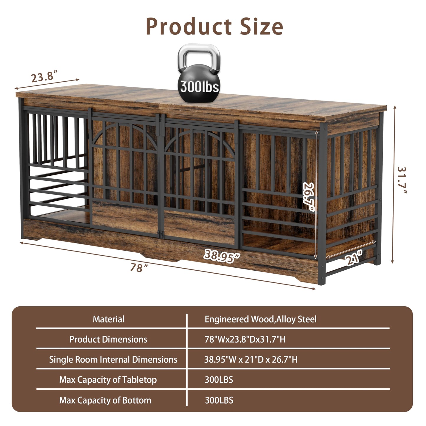 Double Dog Crate Furniture XL Indoor Kennel Divider TV Stand