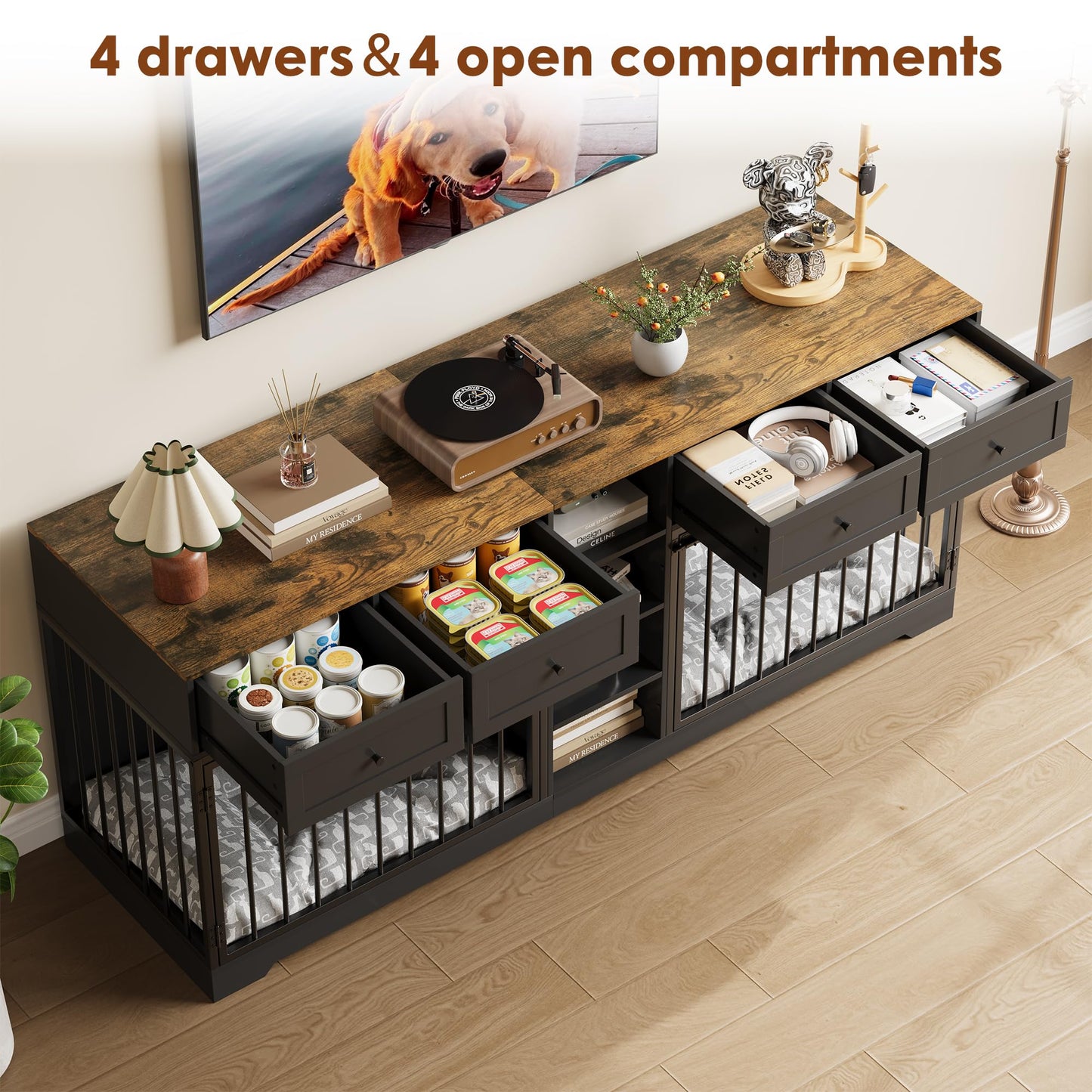 Dog Crate Indoor Kennel with Storage Drawers Shelves
