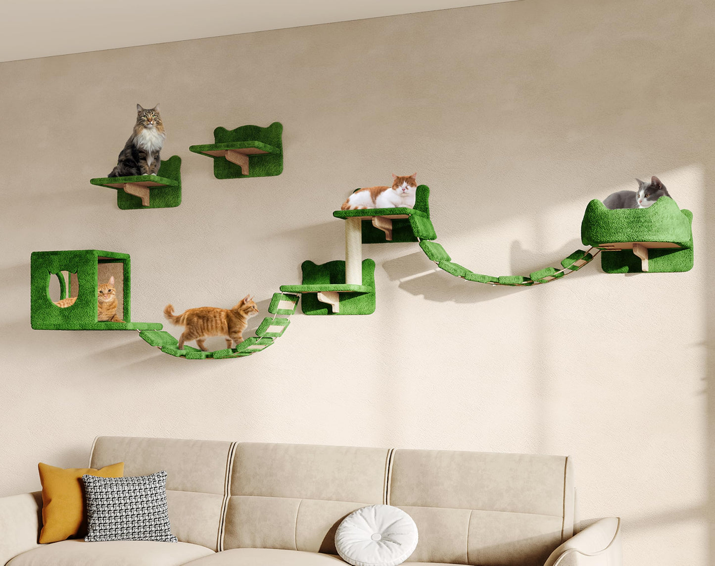Wall Mounted Cat Shelves Furniture Set Plush Climbing Perches