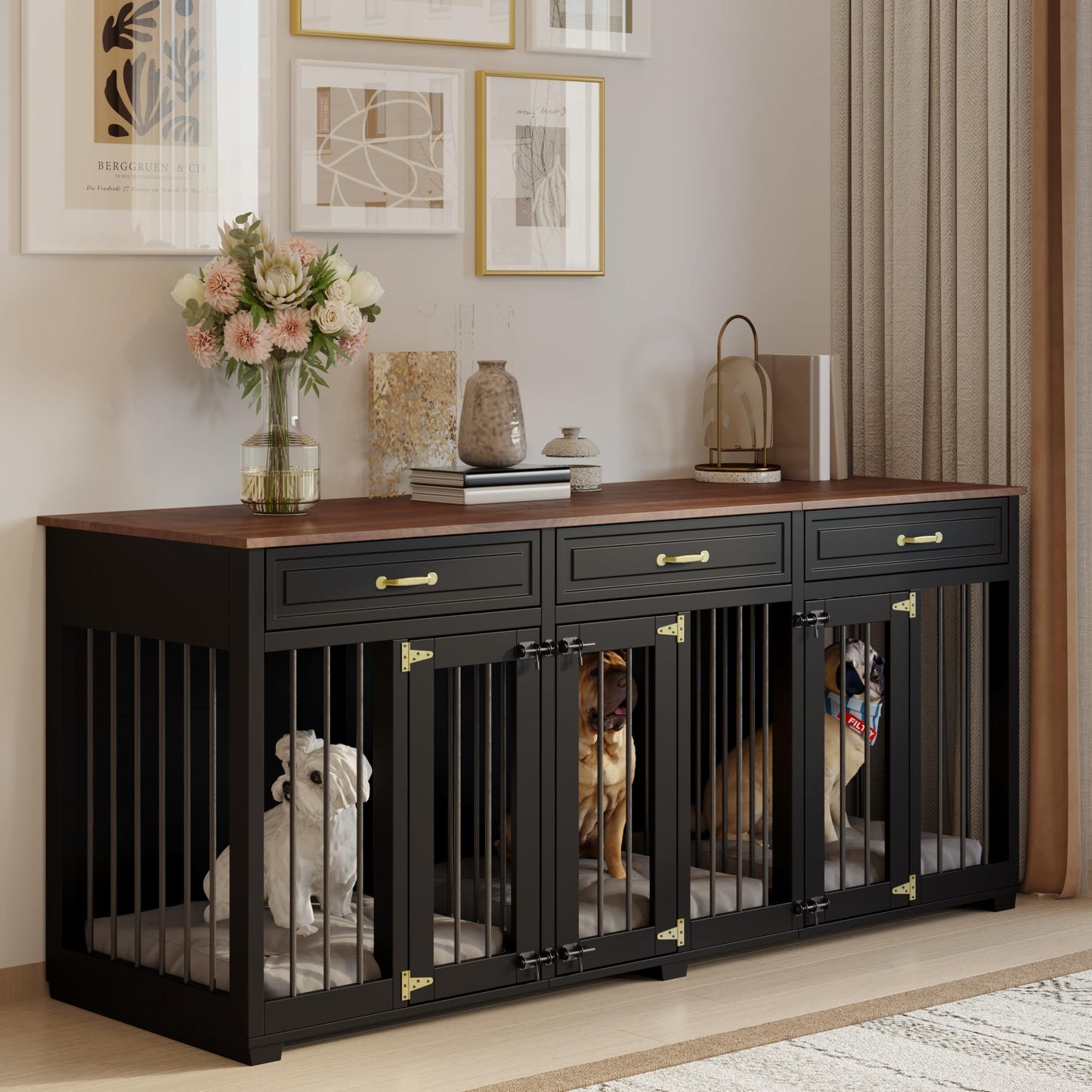 Indoor Dog Crate Furniture Wooden Kennel Dividers Drawers