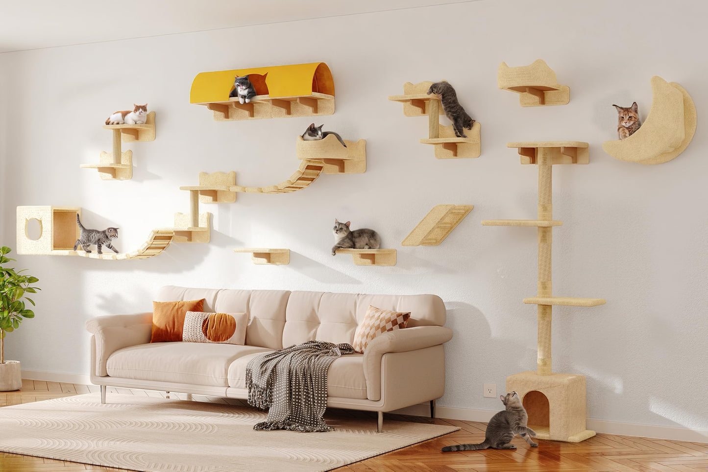Wall Mounted Cat Shelves Furniture Set Plush Climbing Perches