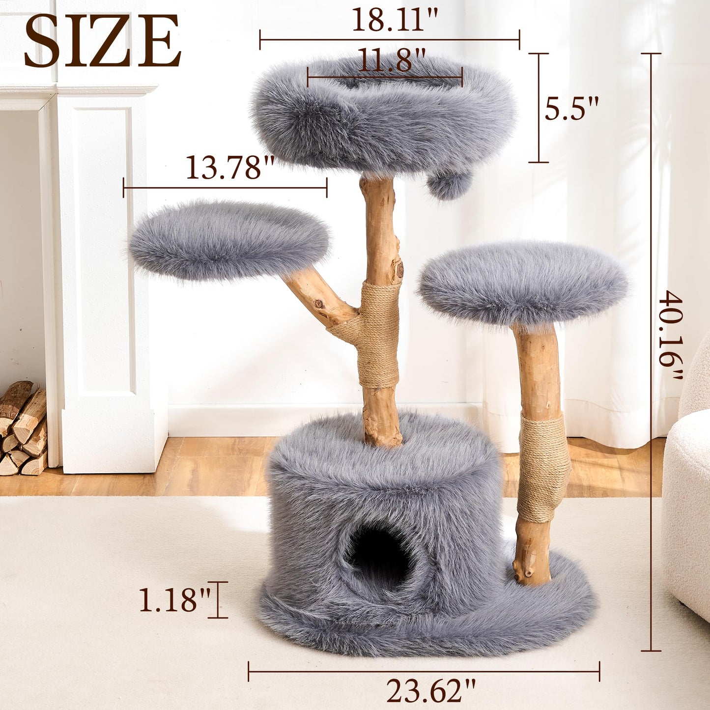 Solid Wood Cat Tree Tower Scratching Post Space Capsule Bed