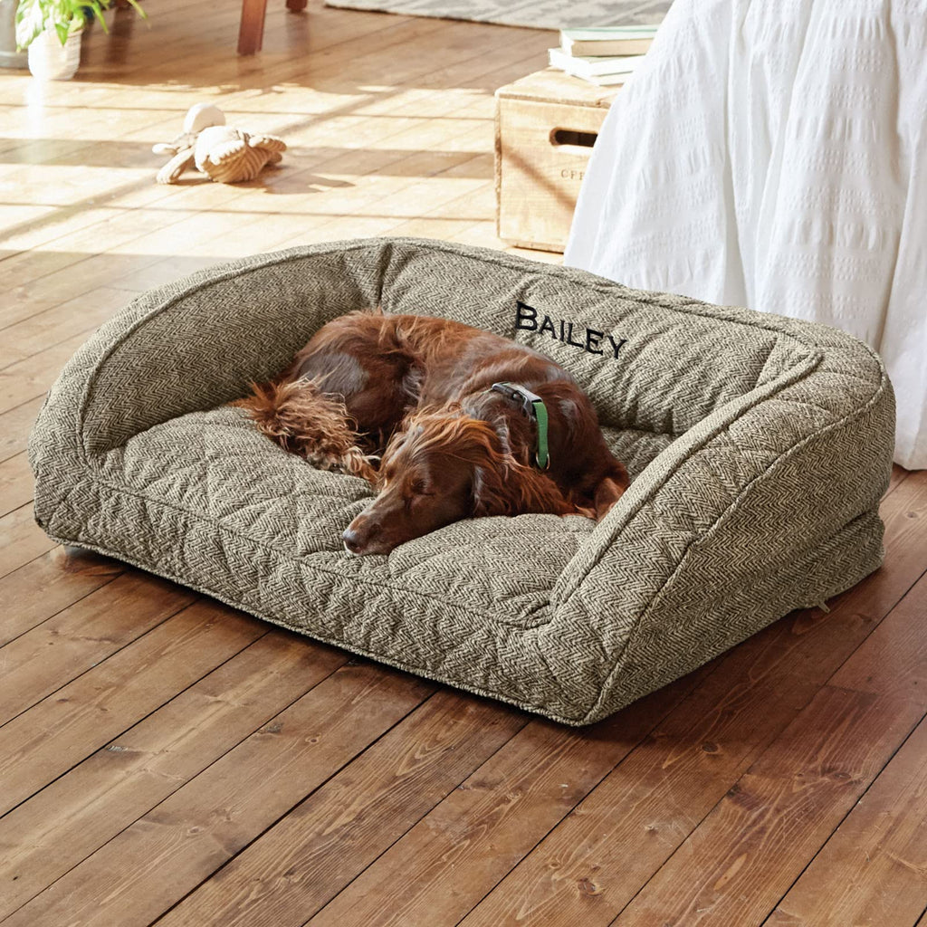 Orvis ComfortFill-Eco Bolster Dog Bed - Plush Rectangular Dog Beds with Three-Sided Bolster for Leaning