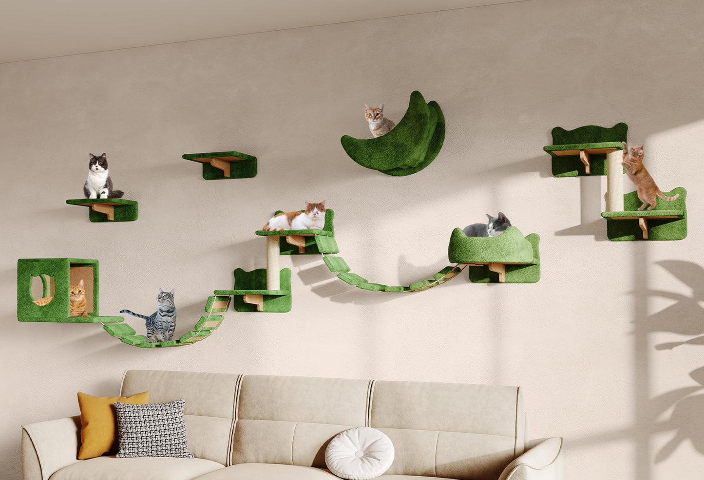 Wall Mounted Cat Shelves Furniture Set Plush Climbing Perches