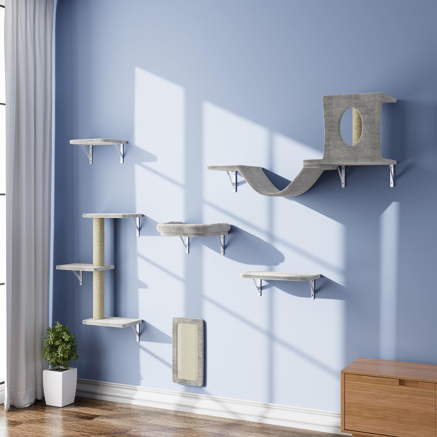 Wall Mounted Cat Climber Set Tree Bridge Steps Scratcher