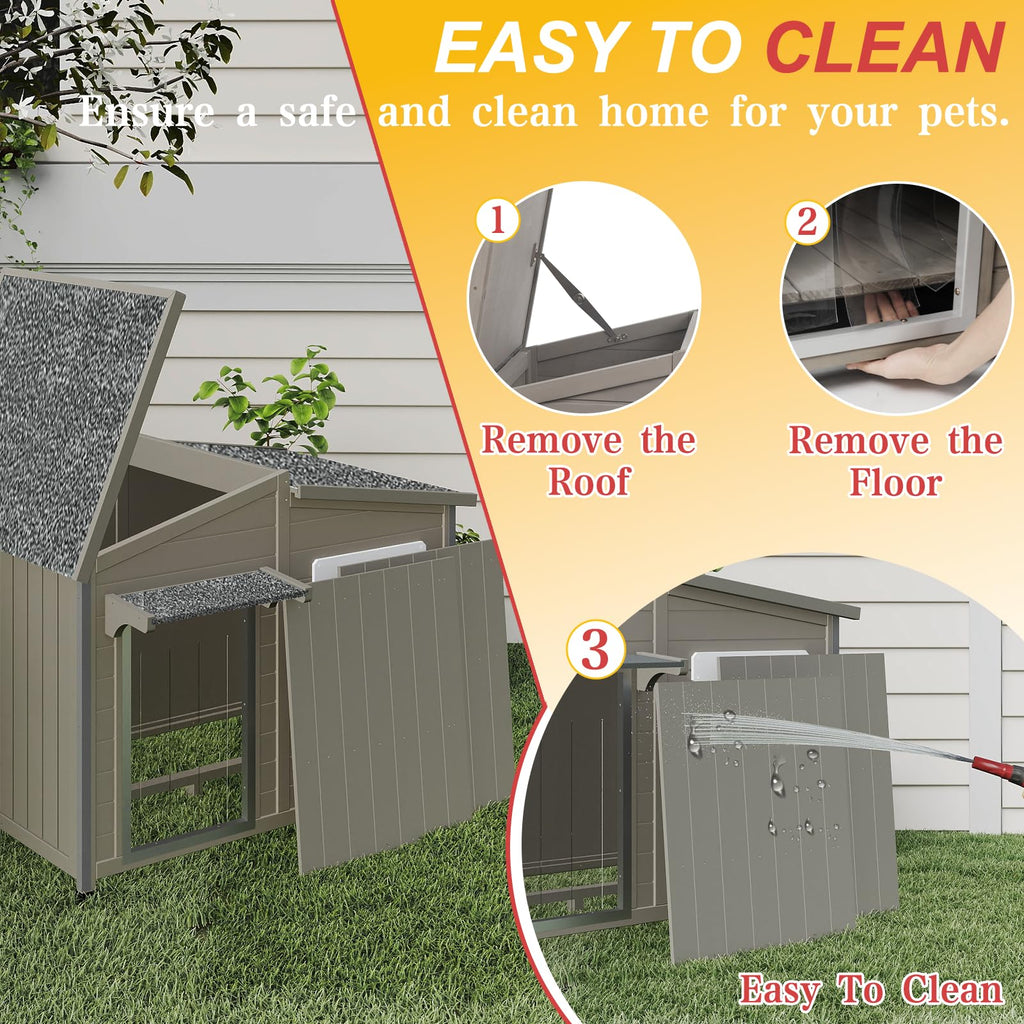 Ketive Outdoor Dog House with Removable Floor, Raised Feet, Anti-Chewing Iron Frame – Weatherproof Wooden Kennel with Roof, Movable Window for Indoor/Outdoor Use, Ideal for Dogs