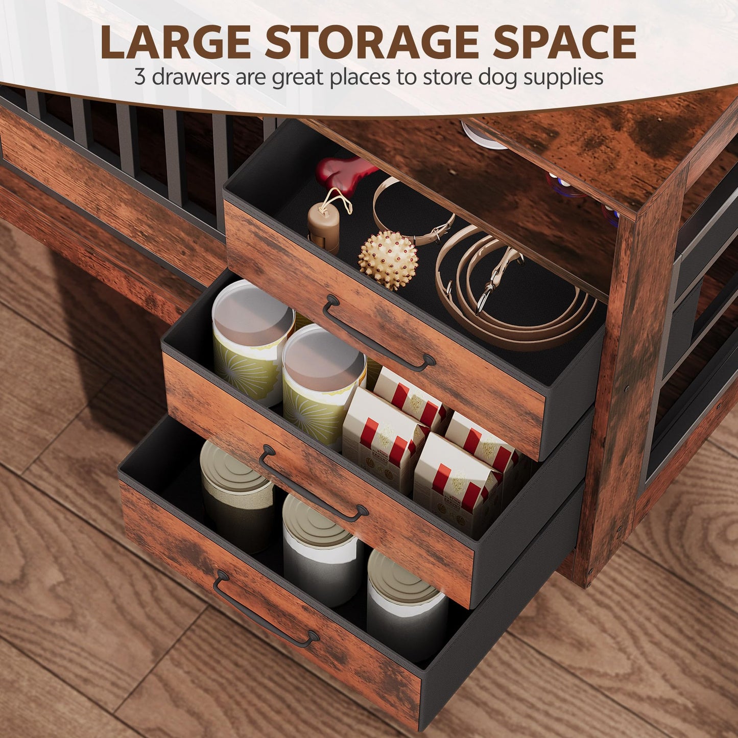Double Dog Crate Furniture with Storage Drawers TV Stand Kennel