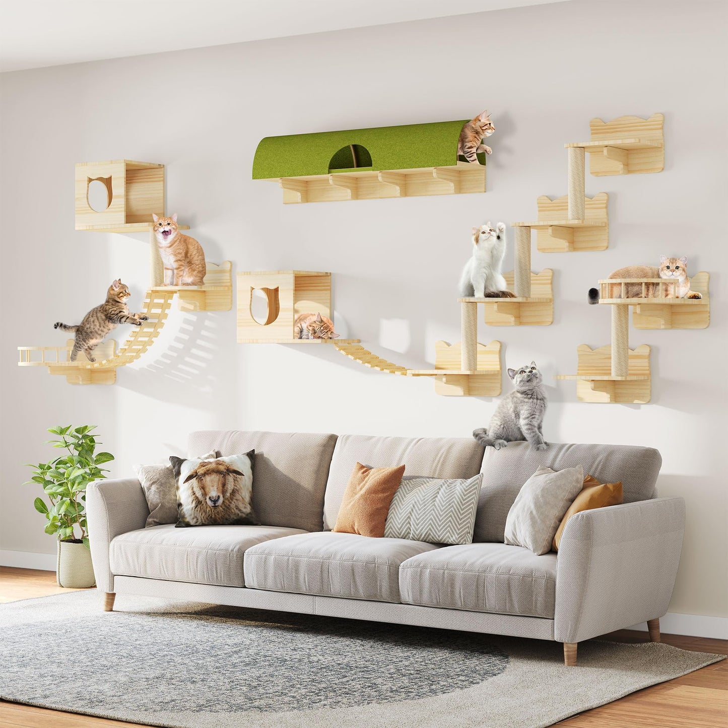 Wall Mounted Cat Shelves Furniture Set Plush Climbing Perches
