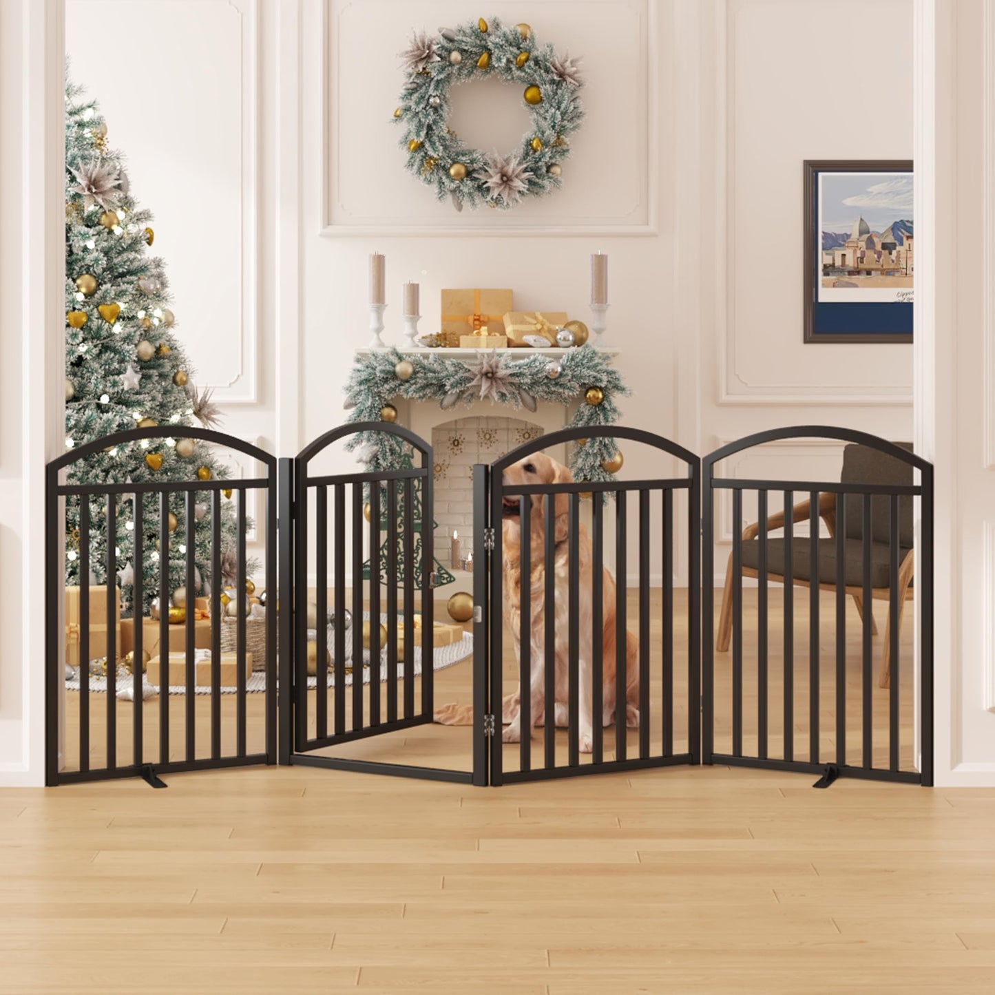Foldable Dog Gate Freestanding Wide Pet Fence Door