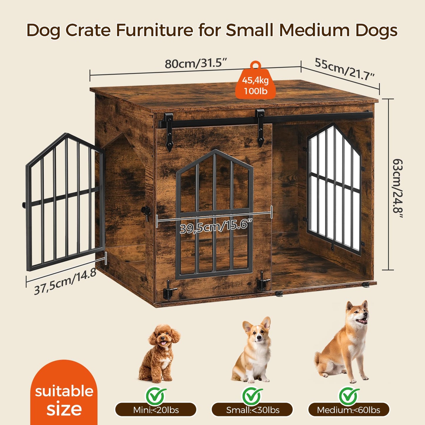 Farmhouse Dog Crate Furniture Sliding Barn Door Wooden Kennel