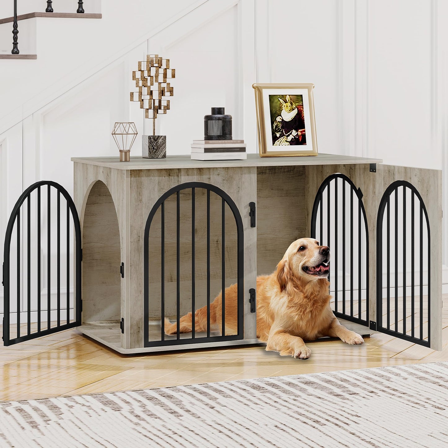 Wooden Dog Crate Furniture Indoor Kennel End Table TV Stand