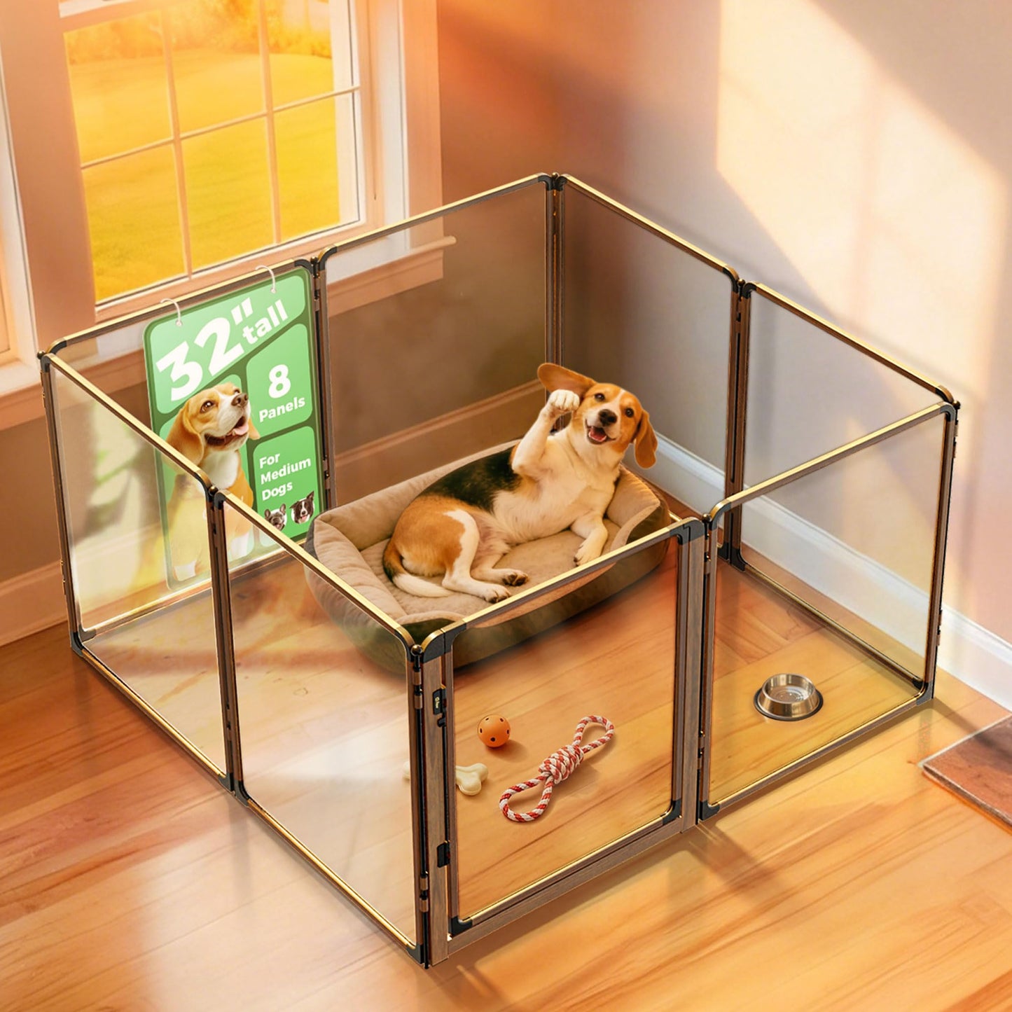Acrylic Indoor Dog Playpen Metal Frame Heavy Duty Puppy Fence