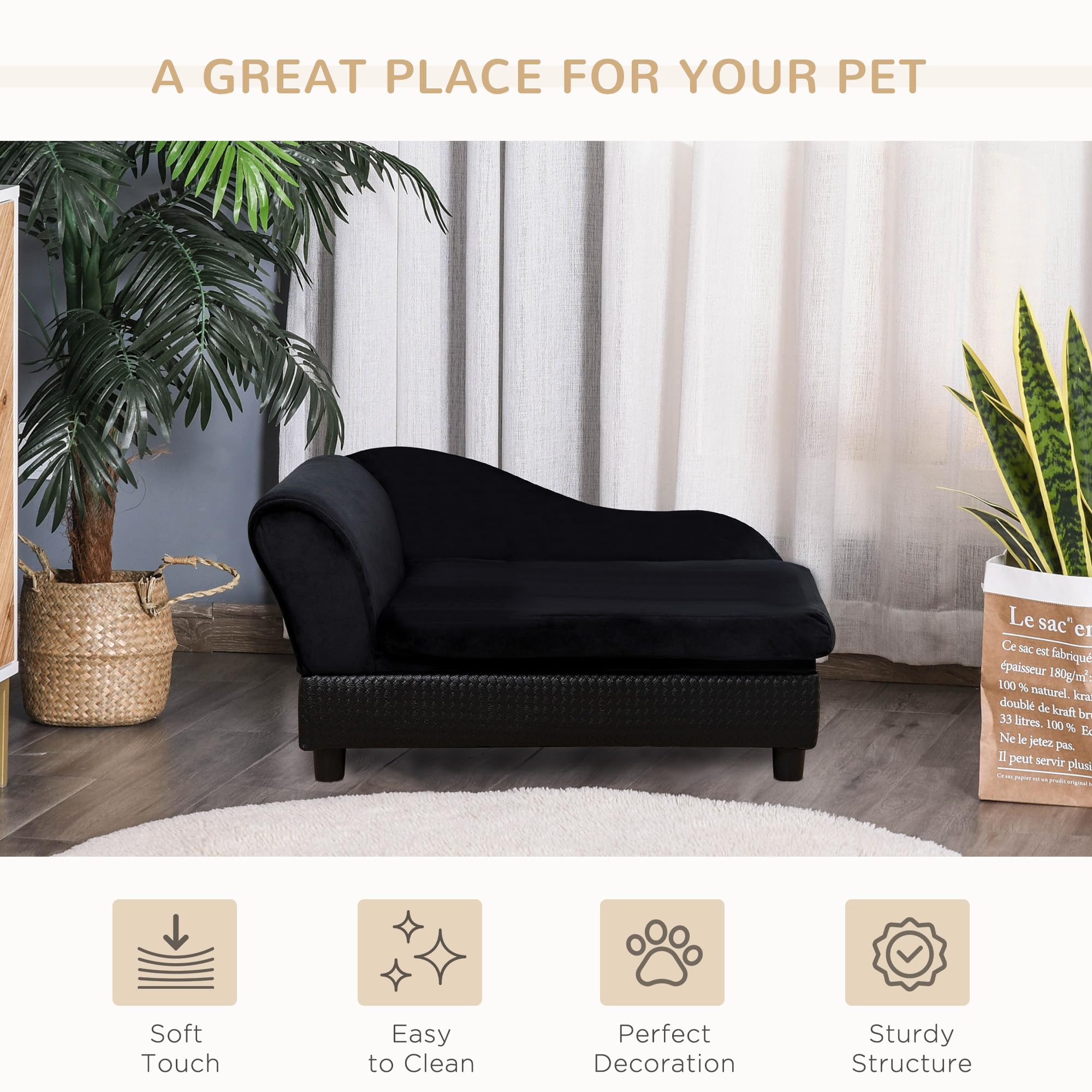 PawHut Luxury Fancy Dog Couch with Hidden Storage, Small Dog Sofa Bed with 2" Soft Foam, Modern Pet Furniture for Puppies & Little Breeds