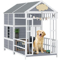 PawHut Dog House Outdoor Indoor, 79" x 41" x 63" Wooden Dog Shelter with Porch, Storage Cabinet, Weatherproof Roof, Elevated Floor, Air Vents & Observation Windows, Large Pet Shelter for Large Breeds