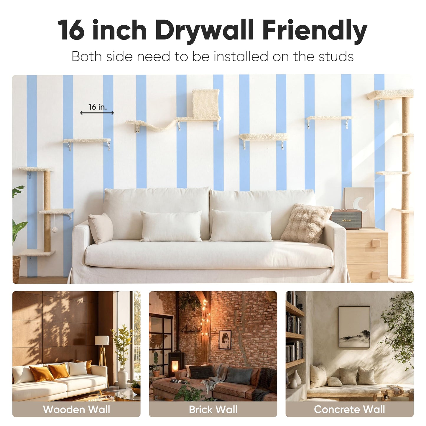 Wall Mounted Cat Shelves Climbing Set Scratcher Wood