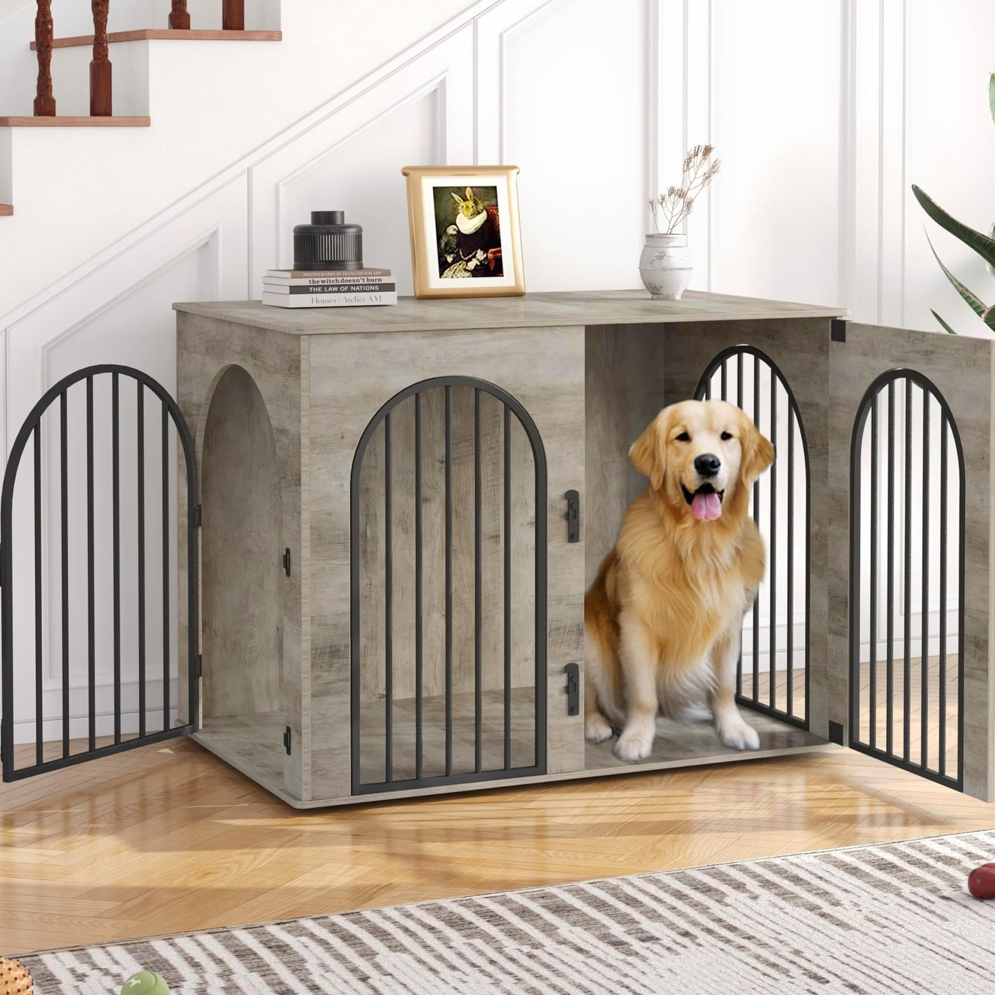 Wooden Dog Crate Furniture Indoor Kennel End Table TV Stand