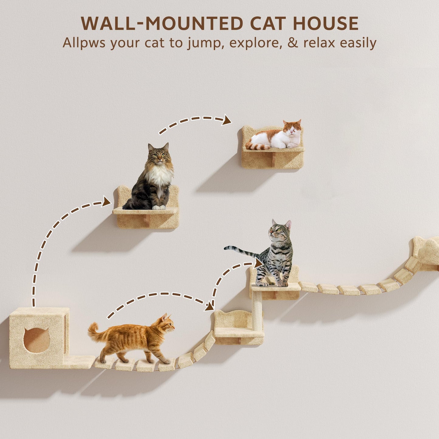 Wall Mounted Cat Shelves Furniture Set Plush Climbing Perches