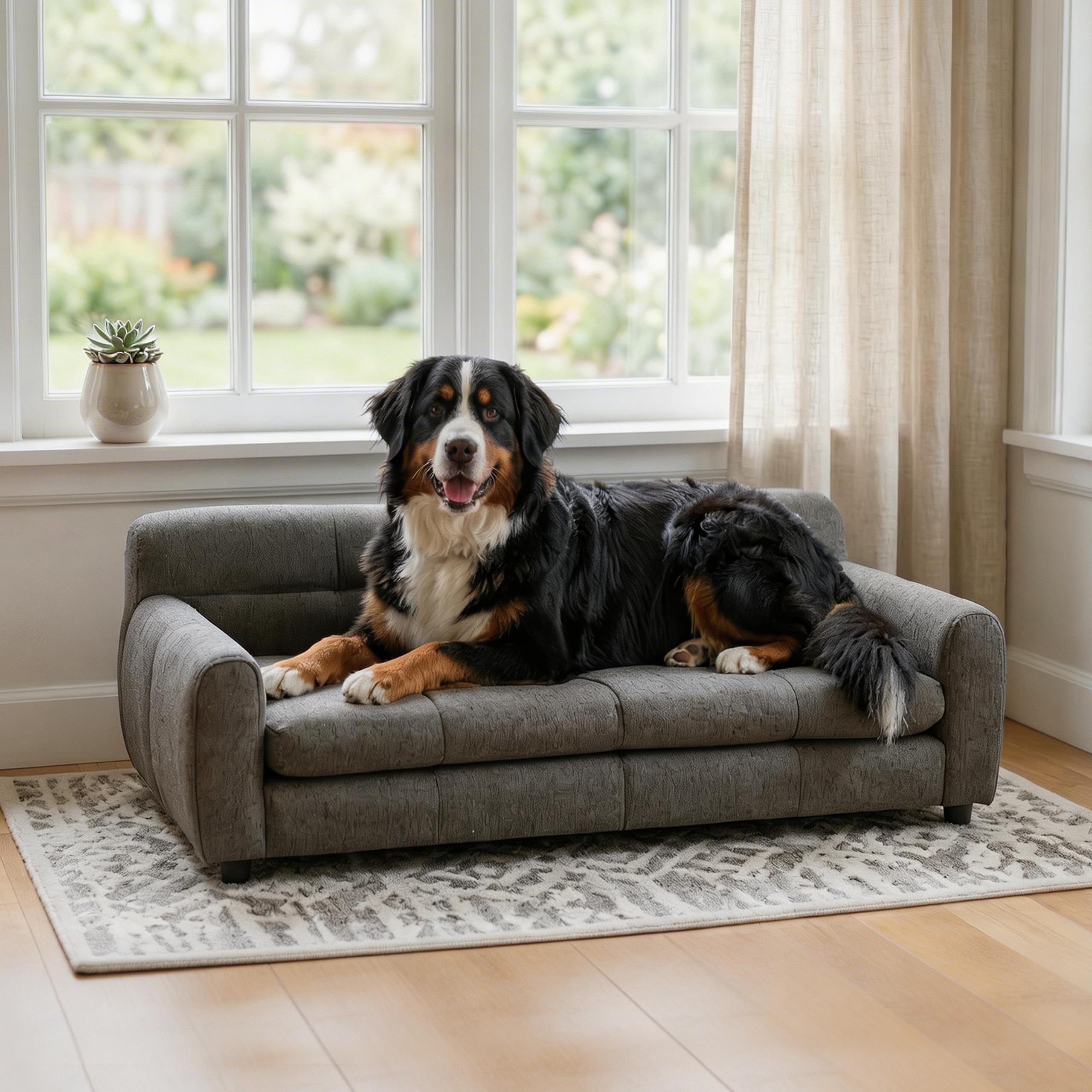 38" Large Dog Sofa Bed, Elevated Dog Bed with Backrest and Armrests, Soft Memory Foam Couches for Large and Medium-Sized Pets, Durable Linen Pet Couch Furniture, Beige