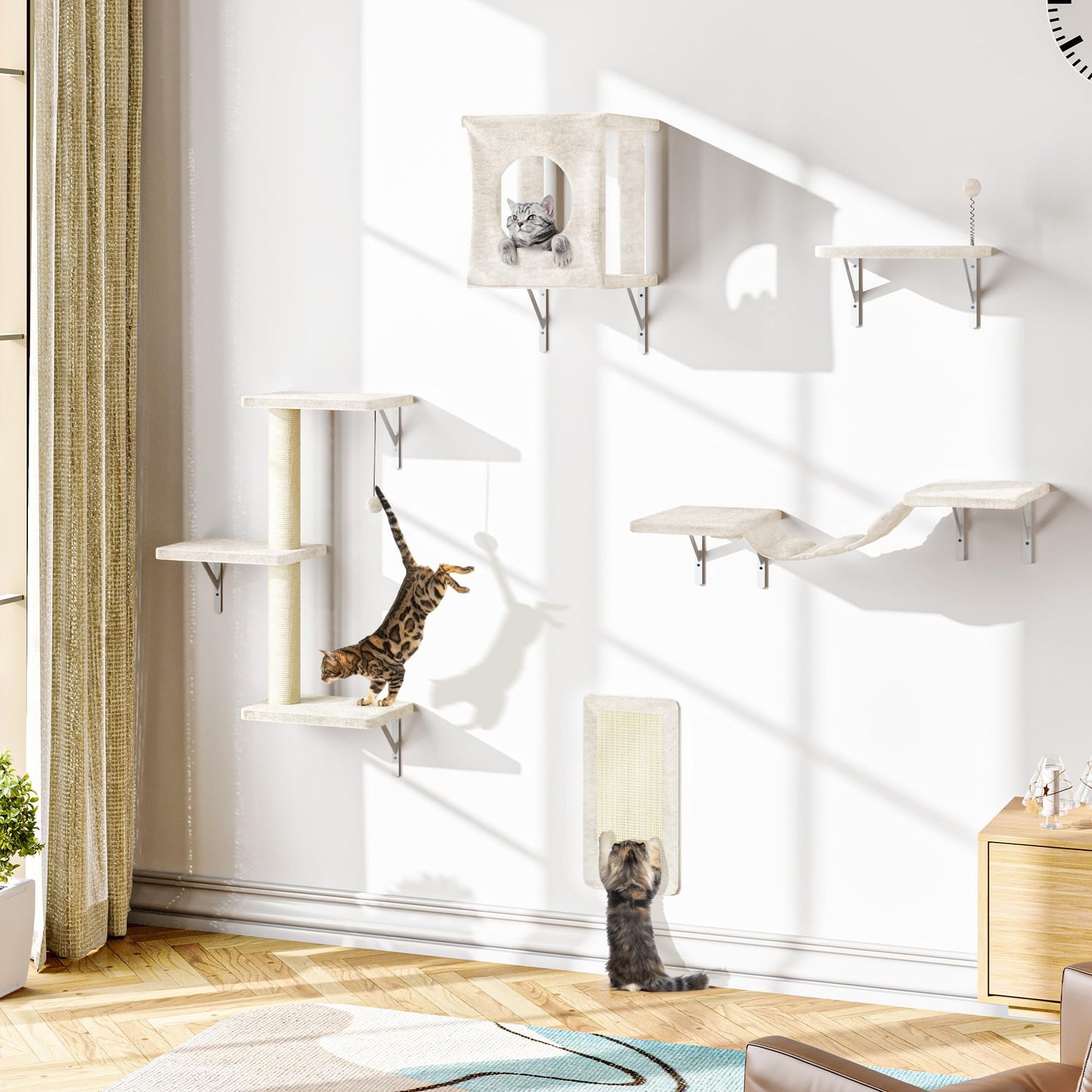 Wall Mounted Cat Climber Set Tree Bridge Steps Scratcher