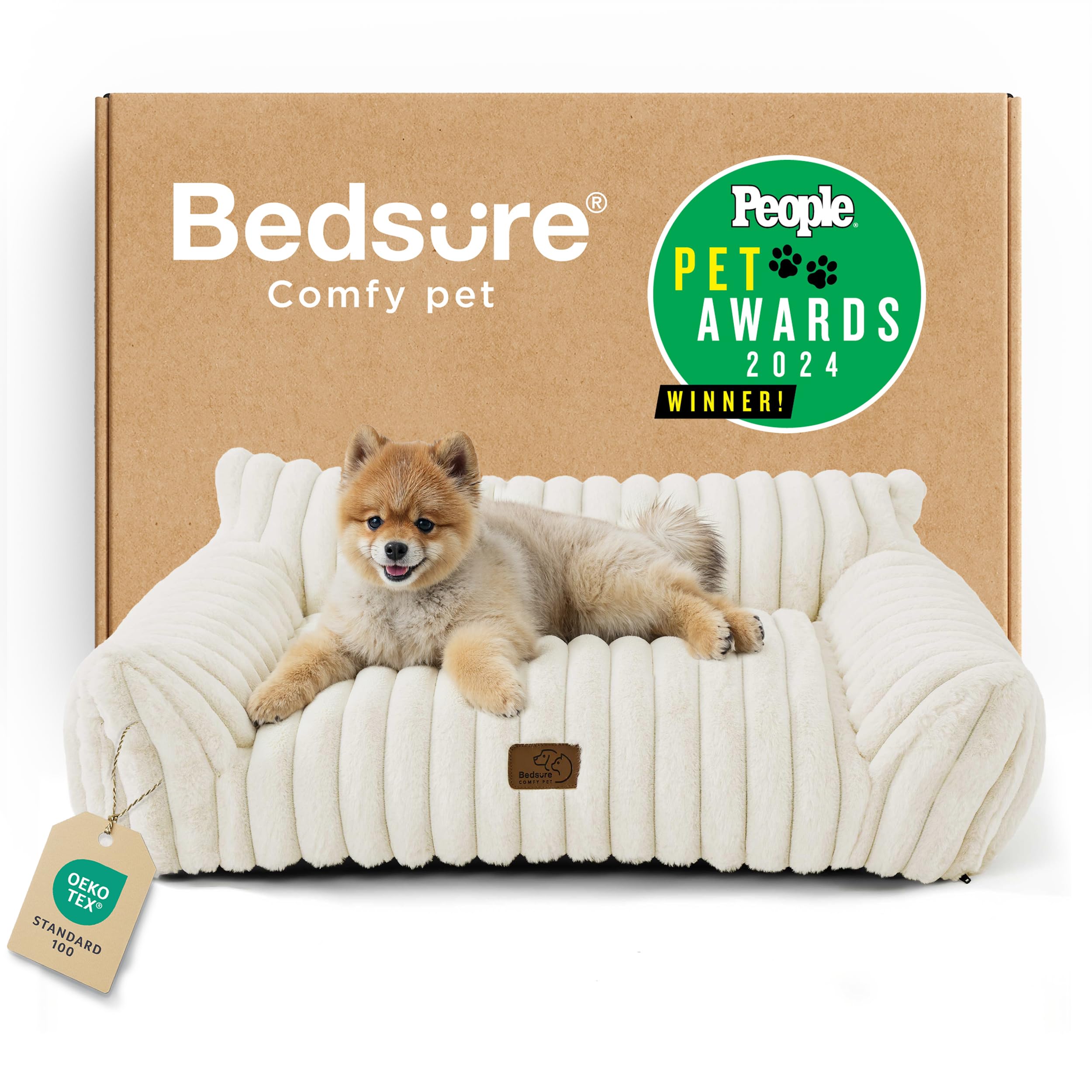 Bedsure Cute Pet Couch - Fluffy Cat Sofa with Premium Soft Corduroy Fleece, Fuzzy Pet Couch Bed with Removable Washable Cover, Supportive Cat Chair