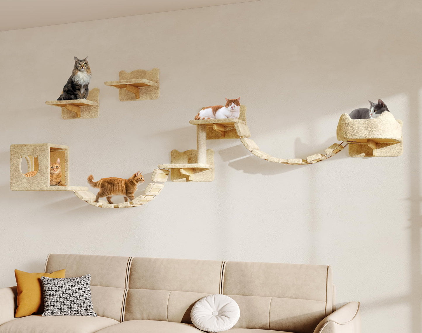 Wall Mounted Cat Shelves Furniture Set Plush Climbing Perches