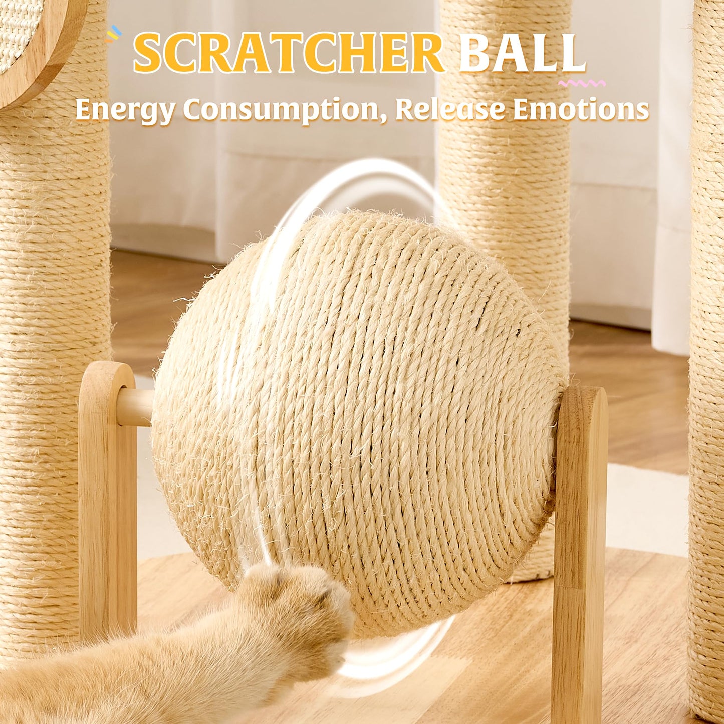 Solid Wood Cat Tree Tower 53 Inch Scratching Post Capsule Bed
