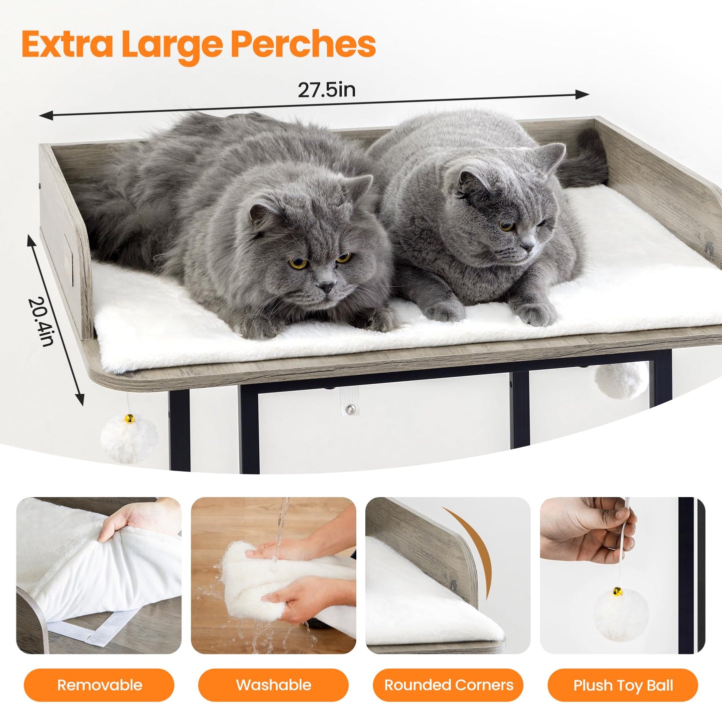 Modern Wood Cat Tree Tall Multi Level Cat Tower Perch Bed