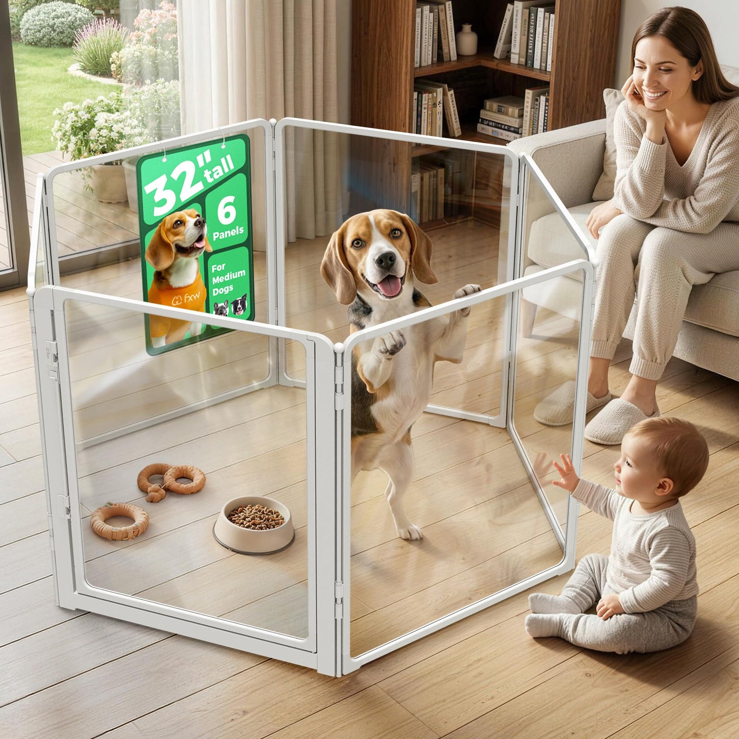Acrylic Indoor Dog Playpen Metal Frame Heavy Duty Puppy Fence