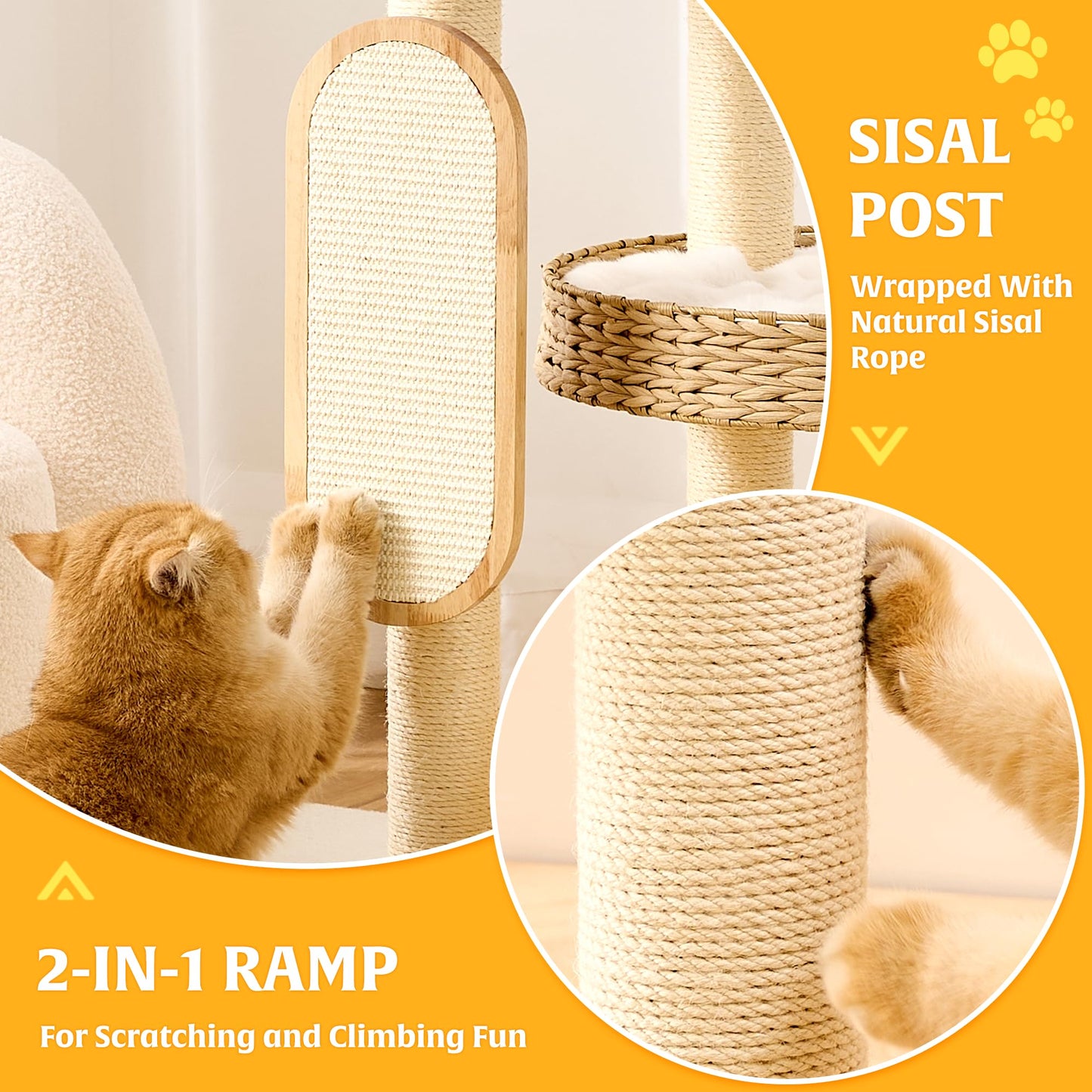 Solid Wood Cat Tree Tower 53 Inch Scratching Post Capsule Bed