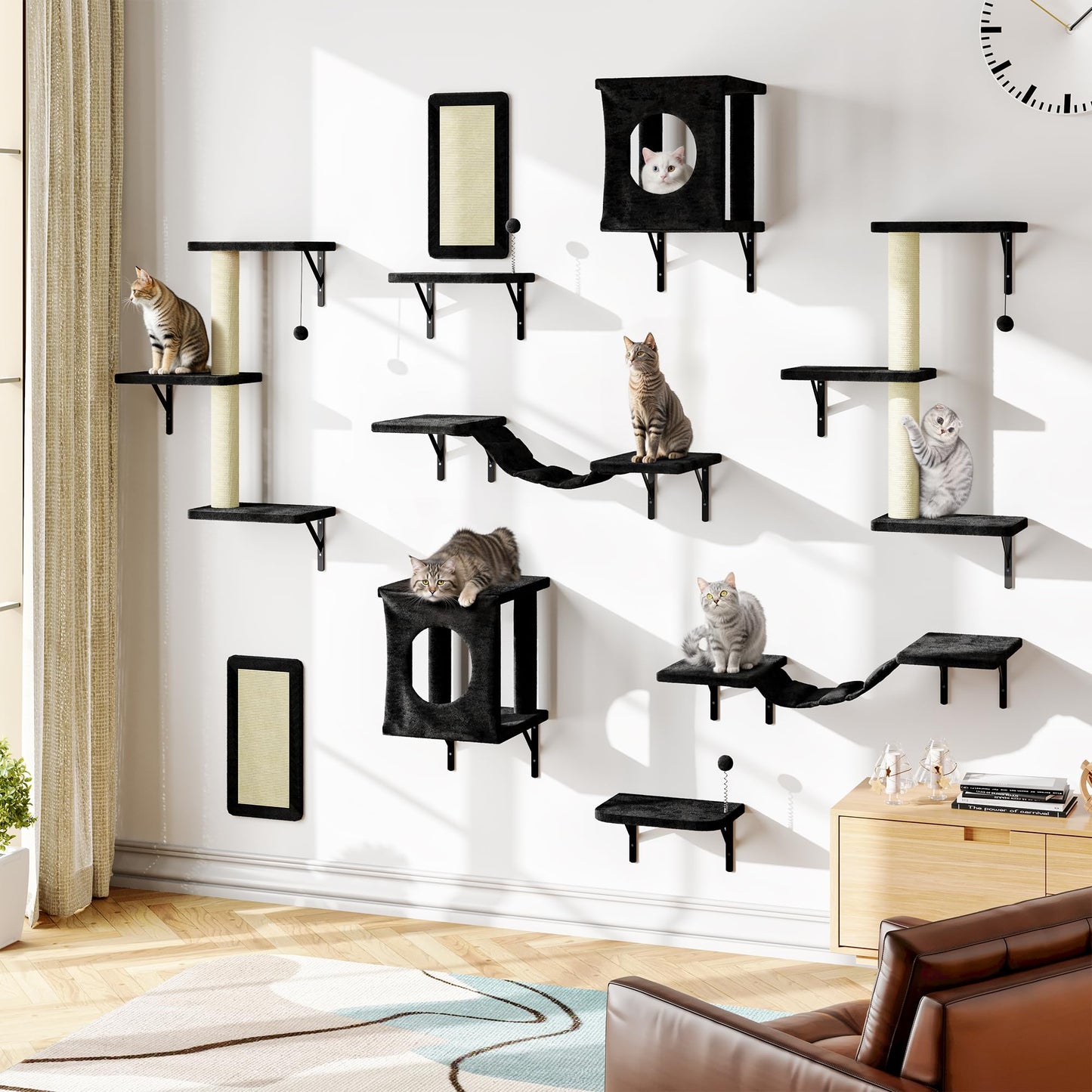 Wall Mounted Cat Climber Set Tree Bridge Steps Scratcher