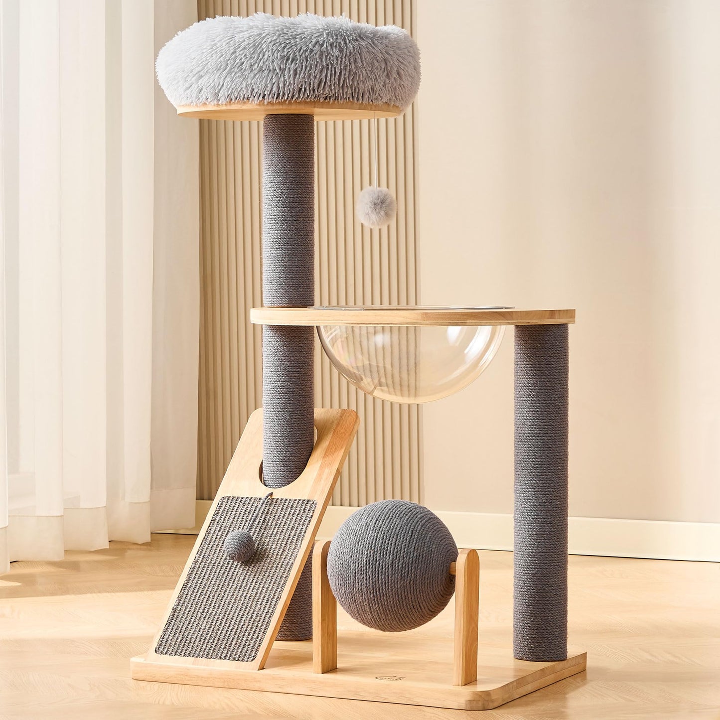 Solid Wood Cat Tree Tower Scratching Post Space Capsule Bed