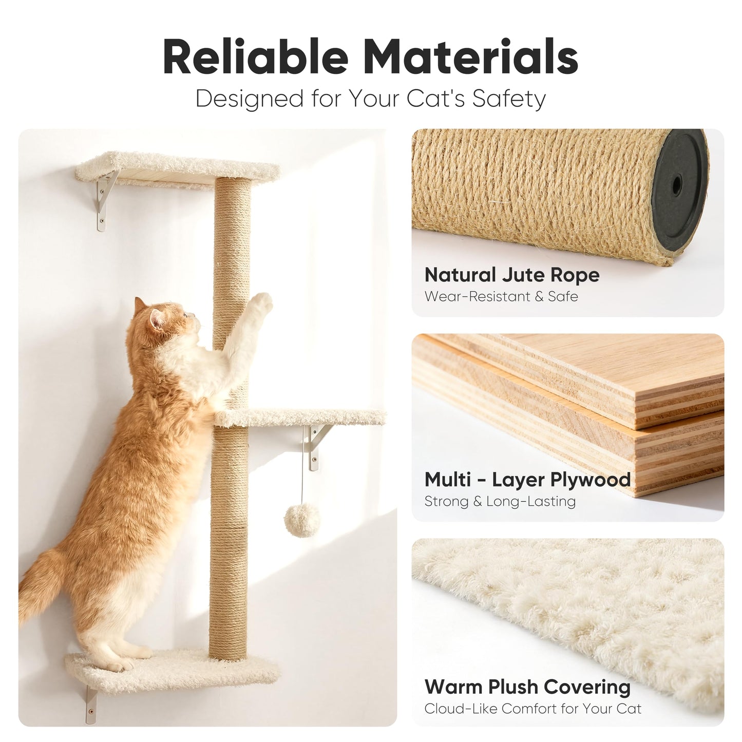 Wall Mounted Cat Shelves Climbing Set Scratcher Wood