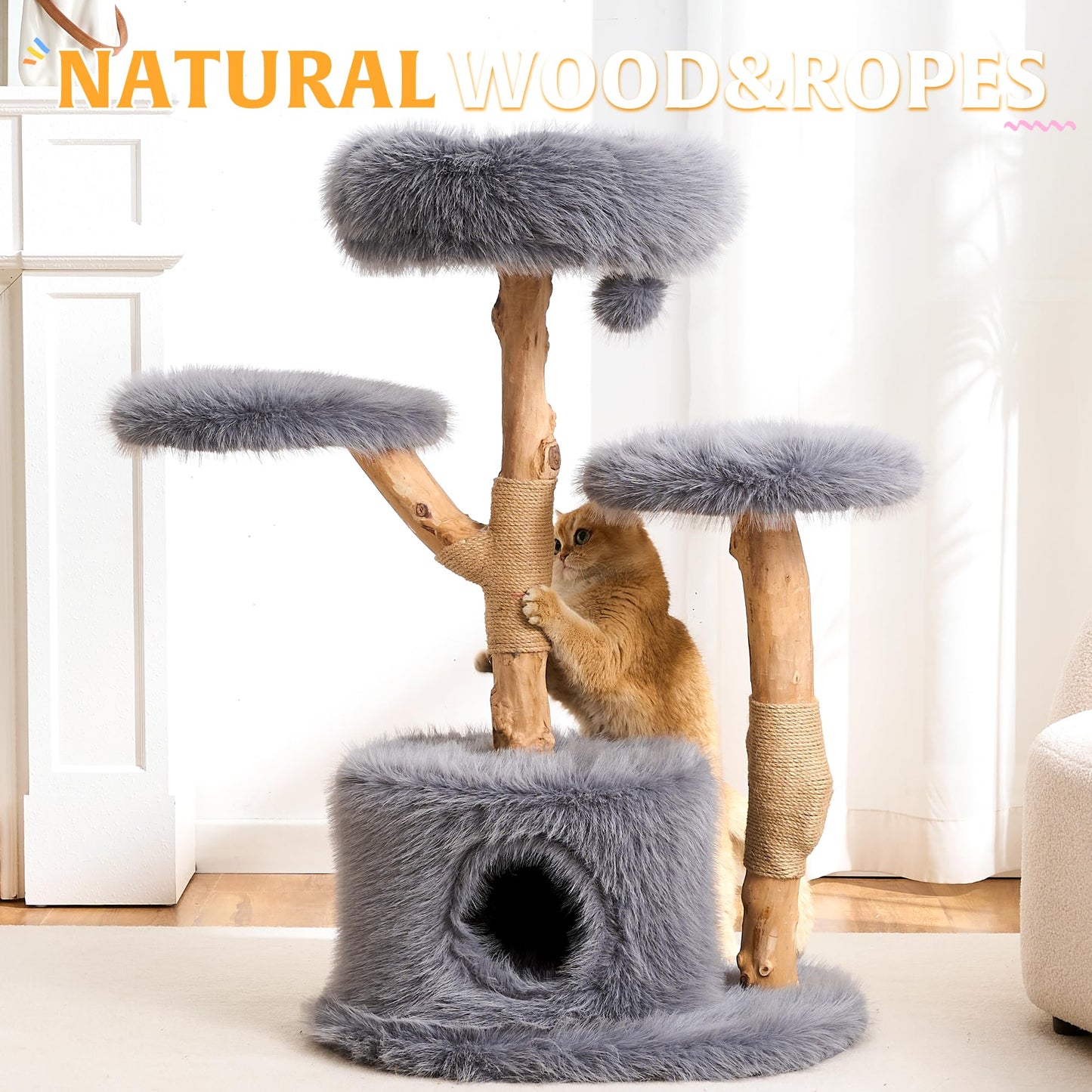 Solid Wood Cat Tree Tower Scratching Post Space Capsule Bed