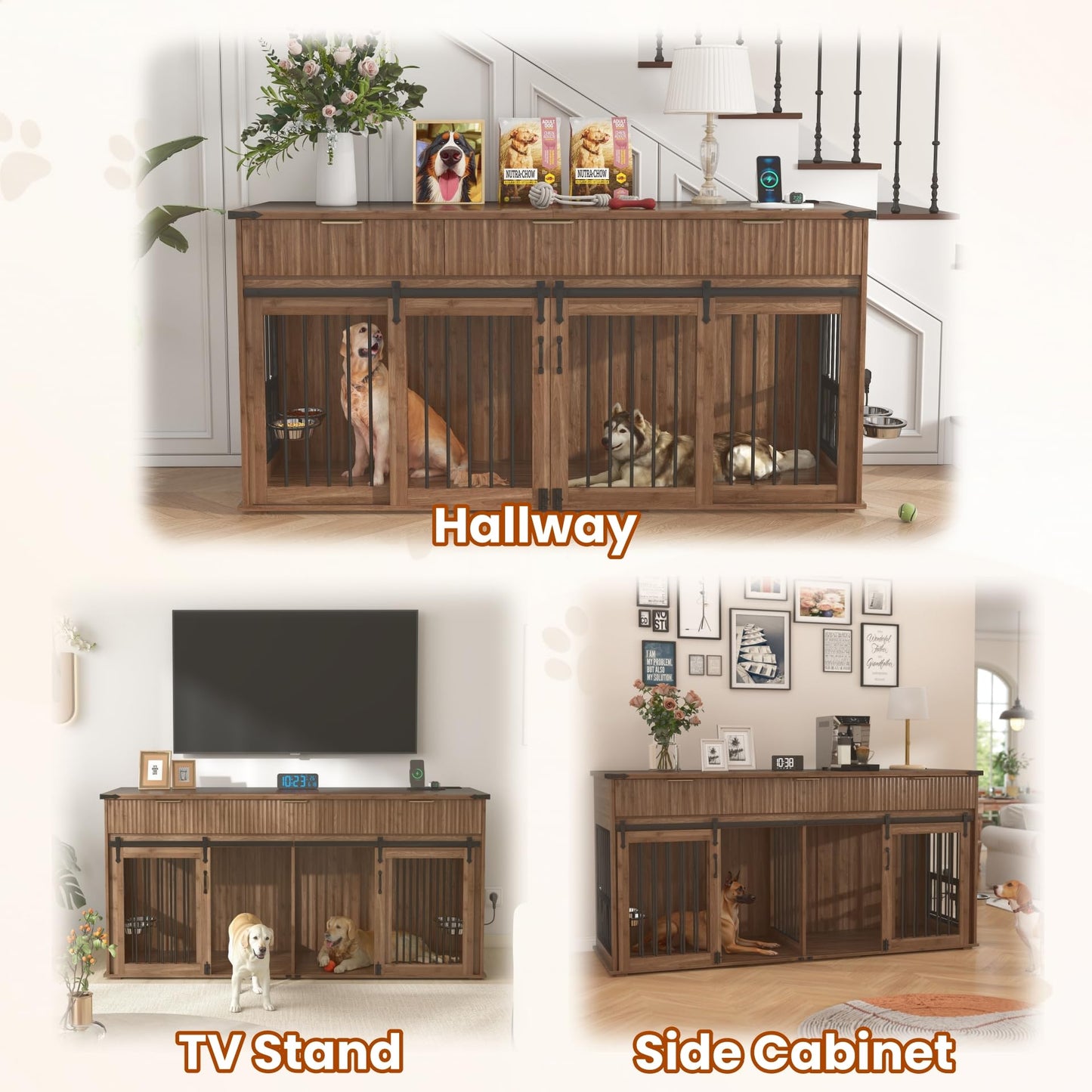 Double Dog Crate Furniture Cedar Wood Sliding Barn Door Walnut